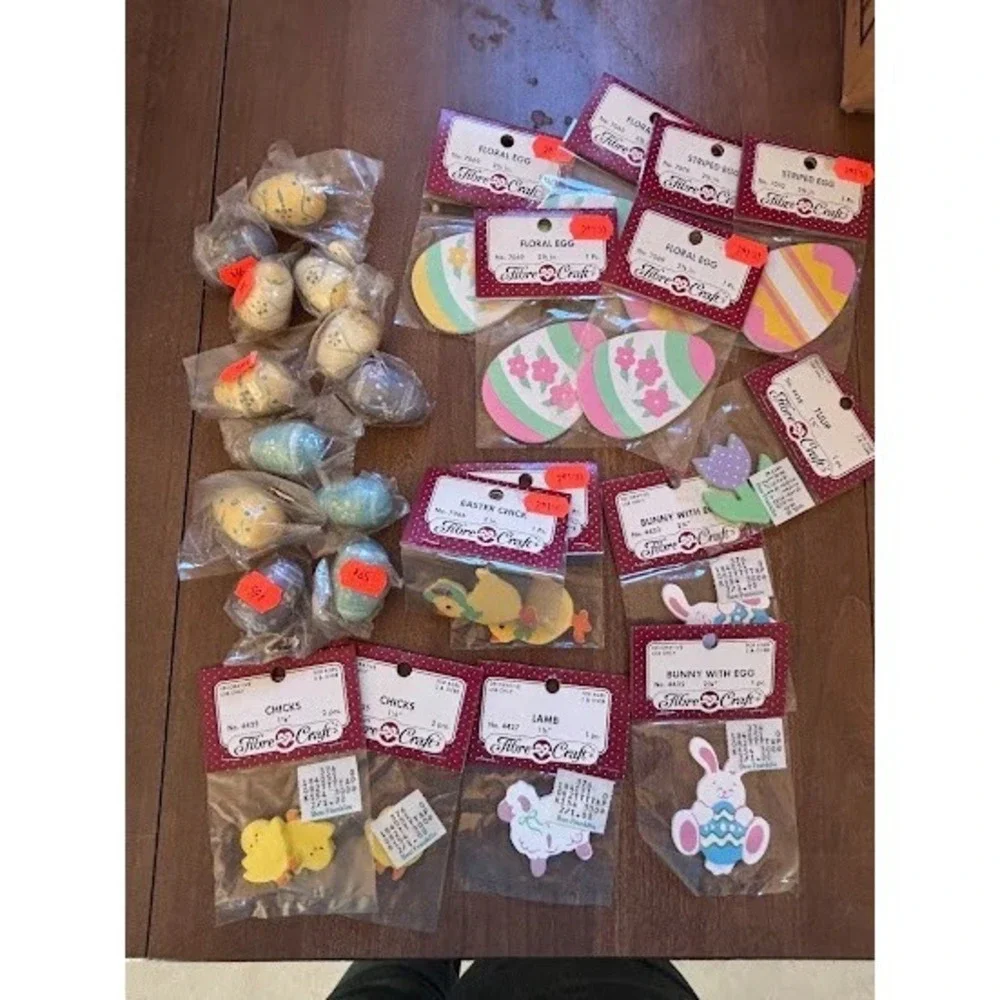 24‎ Wooden Shapes Fibre Craft Assorted Easter Theme Eggs Chicks Ducks Bunny